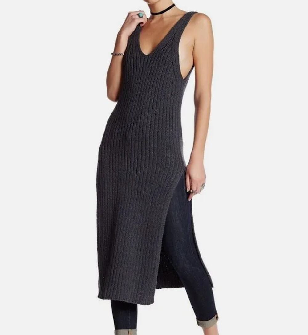 Free People Emmy Ribbed Knit Midi Tank Dress Black Women’s Size S